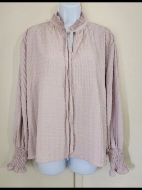 Max Studio Dusty Pink Swiss Dot Tie-Neck Blouse